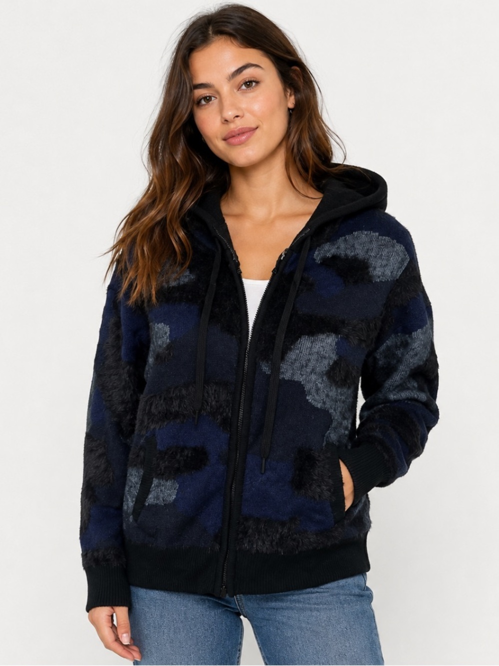 Anatomie Ciara 3D Camo Full Zip Hoodie Jacket Travel Fuzzy Sweater Size Medium